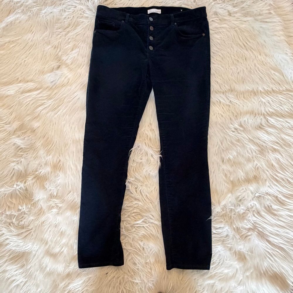 Loft Pants Womens Blue Velvet Modern Skinny Jeans Size 31 / 12 Button Fly Soft